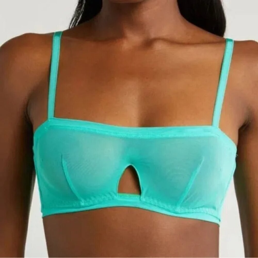 NWT $78 HAH Wired Sheer Mesh Unlined Adjustable Bra Teal Blue Green Sz 30-38C